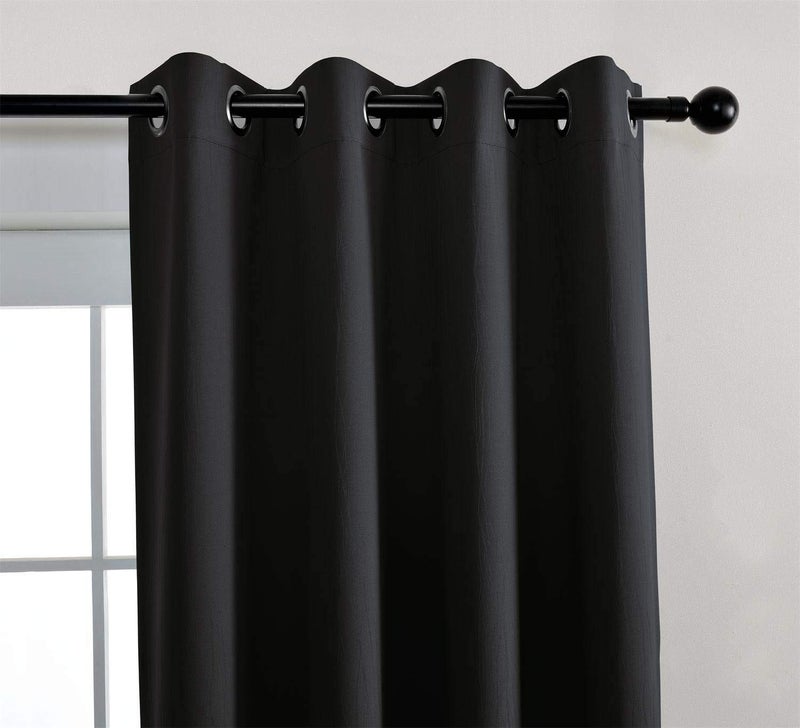 MIUCO Room Darkening Texture Look Blackout Curtain Panels for Office Set of 2 52x95 Inch Long Black - Image 2